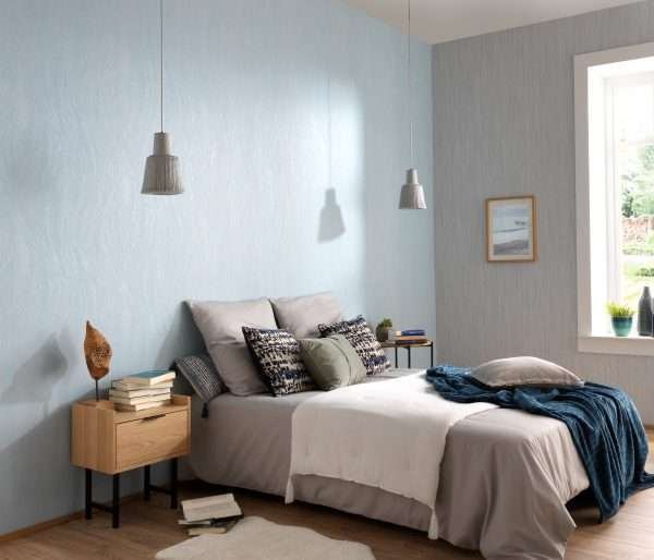 Type of wallpaper: paste the wall blown vinyl Roll measures (WxL) in m: 0.53 x 10.05 Repeat: 64/32 cm offset match Colors:turquoise Type of pattern: Stripes/wave Interiors: bedroom living room Living style: modern Quality features: paste the wall dry strippable extra washable good lightfastness